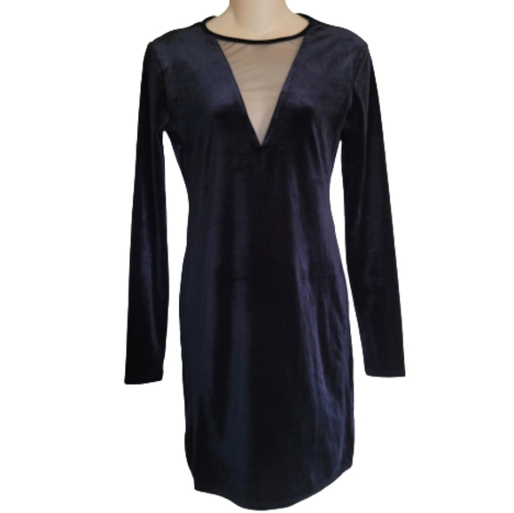Forever 21 Black Deep V-Neck Velvet Bodycon Dress Size Women's Medium - Picture 1 of 11